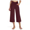 Pantalon évasé de Yoga pour femmes, avec poches, couleur unie, croisé en V, taille haute, jambières d'exercices, ourlet fendu, collants de Fitness, Streetwear