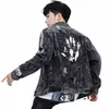 jeans Coat for Men with Hole Yellow Print Ripped Denim Jackets Man Joker Y2k Cheap Price Stylish Korea Big Size Fi L Large N5HD#