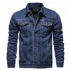 2023 Printemps Hommes Solide Revers Denim Vestes Fi Moto Jeans Vestes Hommes Slim Fit Cott Casual Noir Bleu Manteaux H8CE #