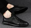 Casual Shoes Classic White Sneakers Men Leather Male Lace-Up Genuine Flats Fashion Korean Simple Footwear Size 47