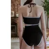 Mulheres Swimwear 2024 Moda Mulheres Bikini Block Color Swimsuit Backless Sexy One-Peça Primavera