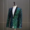 men's Dr Fantasy Sequins Fi Stage Performance Suit Host Singer Colorful Coat Only Blazer C0BV#