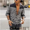 Camicie eleganti da uomo Camicia stile etnico stampato da uomo Colletto con bavero Camicetta vintage a maniche lunghe Bottone High Street Casual Taglia asiatica Drop Del Dhx5T