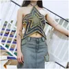 Canotte da donna Camis Estate Vintage Denim Canotta Donna American Street Trend Stella a cinque punte Backless Strappy Crop Y Collo appeso Tu Otnfw