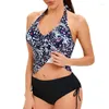 Dames Zwemkleding Sexy Print 2-delige Tankini 2024 Dames Sport Conservatief Badpak Hoge Taille Veterbikinis V-hals Halter Ruglooze