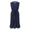 Abiti casual Dot Midi scollo a V Plus Size per le donne 2024 Elegante spiaggia con volant senza maniche A Line Sun Dress Vestidos