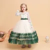 Sweet Green/Ivory Jewel Long ärmflickans födelsedag/festklänningar Girl's Pageant Dresses Flower Girl Dresses Girls Everyday kjolar Kids 'Wear SZ 2-10 D327238