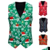 남성용 조끼 Xmas Vest Mens Fashion Banquet Business Tank Tops 캐주얼 크리스마스 인쇄 양복 조끼 의류 의류 배달 의류 외부 DH8RX