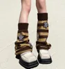 Y2k Harajuku Sequin Stars Striped Knit Leg Warmers Women Girls Winter Japanese Knee Sleeve Leg Cover Punk Streetwear 240315