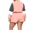 Reflecterend windjack voor dames, kleurblok, trainingsjack en korte broek, sets 2023 dames cropped en shorts met ritssluiting aan de voorkant