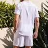 2023 Nieuwe Fi Amerikaanse Effen Kleur Eenvoudige Fi Fi Shirt Set Mannen Zomer Casual Korte Mouwen Shorts tweedelige Set Y705 #