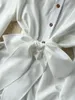 Vestidos Casuais Básicos Foamlina Moda Mulheres Camisa Branca Vestido Primavera Outono Turn-Down Collar 3/4 Manga Botões Sash Lace-Up Feminino Dr Otybo