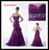 2015 Purple Mermaid Sweetheart Prom Dresses Pleated with Big Bow Taffeta Beaded Ball Gowns HW0136470619