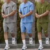 Herrespår Summer Fashion Men and Womens Shorts Tracksuit Set Short Sleeve Cotton Grey T Short Shorts Print Male Set Mens Brand Clothing 2 Pieces Set T240327