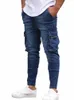 Nya herrar Slim Fit Stretch Jeans Casual Fi Multi Pocket Cargo Denim Pants High Street Men's Jeans Work Hip Hop Byxor P1PK#