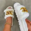 317 for women Shoes Plush Winter Slipper Open Toe Solid Mid Heel Womens Slippers Metal Chain Ladies Platform Platform Shoe 240315 S 507 S S Platm