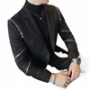 2022 Zima zamek błyskawiczny Decorati Blazer Men Slim Casual Sull Jucking Wedding Busin Dr Coat Banquet Stage Stage Men Odzież 89RW#