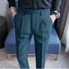Простой однотонный деловой костюм Брюки для мужчин Slim Fit Повседневные социальные офисные брюки Dr Брюки для свадьбы Жених Вечерние брюки Мужская одежда 99SH #