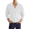 Polo à col en v pour hommes, coupe décontractée, manches Lg, T-shirt gaufré, sous-couche transfrontalière, vêtements pour hommes, automne 2023, 022n #