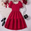 Kız Elbiseleri Yeni Tasarlanmış Klasik Kırmızı Kısa Kısa Sırtlı Sırtsız Elbise Kızlar Prenses Kız Elbise Şık Zarif Moda 8-12ys Çocuk YQ240327