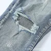 Lila, trendige, brandneue Herren-Jeans mit Anti-Aging-Lochmuster, schmale Passform, legere Passform