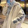 2023 män vinter sherpa jacka ctrast färg lapptäcke fuzzy kappa huva tjock varm lös fleece streetwear harajuku parkas 91cp#