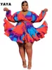 CMYAYA осень-зима женское мини-облегающее платье с длинным рукавом с принтом плиссированное сексуальное Клубное вечернее платье с v-образным вырезом размера плюс S5XL 240312