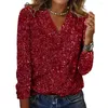 Blouses Femmes Femmes Top élégant brillant sequin col en V chemisier pour élégant pull à manches longues chemise avec tissu doux porter des nuits de club