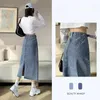 Saias moda denim saia longa y2k vintage cintura alta split midi jeans 2024 verão roupas femininas coreia elegante