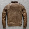 новый верхний слой коровьей кожи в стиле ретро, мужской короткий коричневый мотоциклетный костюм Old-Fied, мотоциклетная кожаная куртка с лацканами Fi K0tg #