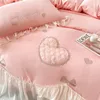 Bedding Sets Pink Bow Love Bordery Ruffle Lace Corean Girls Wedding Wedding Wedding Wedding Cotton Toupet Capa Campa Filônsas