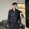 Noymei Asymmetric Design Belt Decorati Black Short Sacka Korean Style Fible All-Match Male Blazer Autumn WA1942 V3VV#