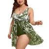 Women's Swimwear Women Monokini Swimsuit Stretchy Fabric Flattering Plus Size Plant Print One-piece Swimsuits For Summer