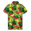 Men's Casual Shirts Colorful Watermelon Graphic Hawaiian Shirt Summer Tops Short Sleeves 3d Printed Fruits Button Men Clothes Lapel Blouse