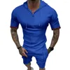 Survêtements pour hommes Hommes Survêtement Kit Shorts T-shirt à capuche Col à revers Polyester Manches courtes Abordable