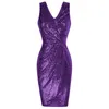 Casual Dresses Women Sequined BodyCon Dress Sleeveless V-Neck V-Back Wrap Hem Party Sparkly Sequin Sexig Club Cocktail A3