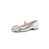 Модельные туфли Phoentin, женские весенние цветочные туфли Мэри Джейн, элегантные женские туфли на низком каблуке из натуральной кожи, вечерние милые серебристо-бежевые туфли FT3410