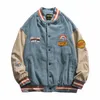 harajuku College Jackets Men Women Hip Hop Corduroy Patchwork Embroidery Baseball Jacket Retro Casual Loose Varsity Coats Couple 88tr#