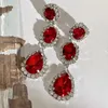 Dangle Earrings Exaggerated Design Of Water Droplets Luxurious Red Temperament Long Wine Rhinestone