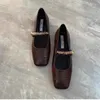 Casual Shoes 2024 Spring Brown Single Simple Style Flat French French Elegant Women Square Head Women's