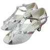 Chaussures de danse Elisha pour femmes, chaussures de Salsa pour salle de bal, talon personnalisé, couleur argent, sandales latines à bout ouvert