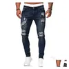 Männer Jeans Herren 5 Farben Ripped Died Hole High Street Classic Schwarz Blau Grau Denim Hosen Splice Slim Bleistift Drop Lieferung Bekleidung C Dhrdw