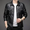 Hoge Kwaliteit Nieuwe Mannen Casual Pu Leren Jas 2023 Mannelijke Effen Kleur Busin Kraag Pu Blazers Lg Mouw Dr jas Jassen 93A5 #