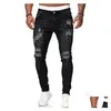 Männer Jeans Herren 5 Farben Ripped Died Hole High Street Classic Schwarz Blau Grau Denim Hosen Splice Slim Bleistift Drop Lieferung Bekleidung C Dhrdw