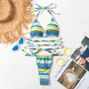 Women's Swimwear Sexy Bikinis Women Tied String Bandage Bikini Push Up Stripe Swimsuit Beach Wear Ruched Bathing Suits Female Biquini