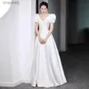 Kentsel Seksi Elbiseler Beyaz Saten Düğün Gelin Zarif V Boyun Uzun Prom Akşam Konuk Partisi Kadınlar Yaz 2023 Resmi Vestidos YQ240327