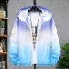 Men Summer Coat Gradient Color Pockets Zipper Hooded Lg Sleeves Loose Fishing Cam Sunscreen Jacket Men Clothes N2kc#