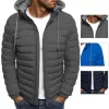 Nouveau chapeau détachable pour hommes de grande taille avec rembourrage Cardigan à capuche Cordon de serrage Hiver Cam léger Coupe-vent et veste chaude j8oM #