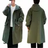 LG Trench Coat Kurtka Mężczyźni Autumn Spring Black Hip Hop japońskie płaszcze streetwearu Male Army Hooded Green Khaki Casual Jackets x3zz#