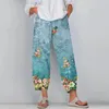 Pantalones de mujer con personalidad para mujer, moda informal, pierna ancha, bragas estampadas con patrón suelto, pantalones cómodos hasta el tobillo de verano 2024